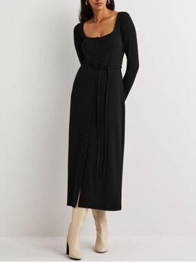 Boden Black Long-Sleeve Square-Neck Maxi Dress